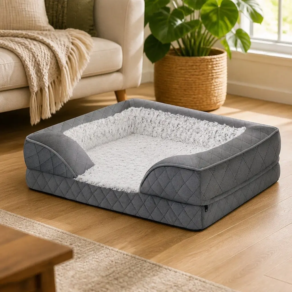 Orthopedic Memory Foam Pet Bed Dog Washable Mat with Bolster Support Large