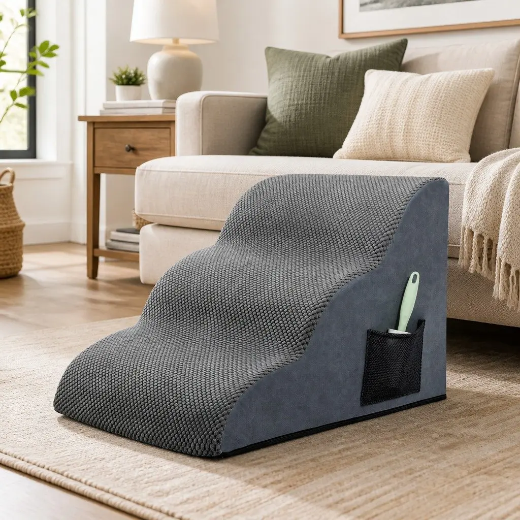 Pet Stairs 3 Steps Dog Ramp High Density Foam Non-Slip Portable Handle Grey