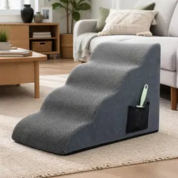 Pet Stairs 4 Steps Dog Ramp High Density Foam Non-Slip Portable Handle Grey