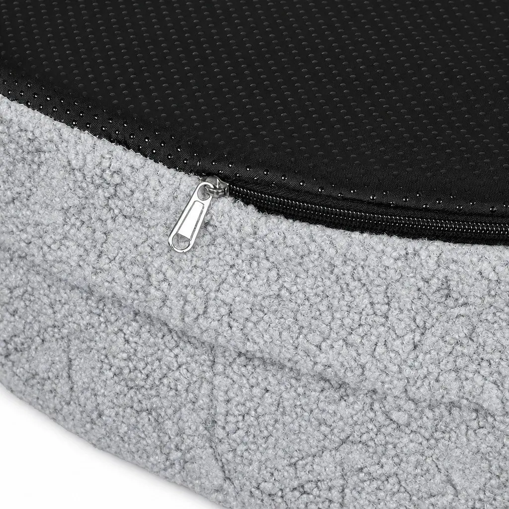 Orthopedic Memory Foam Dog Bed Calming Round Bolstered Light Grey Sherpa Fleece XL