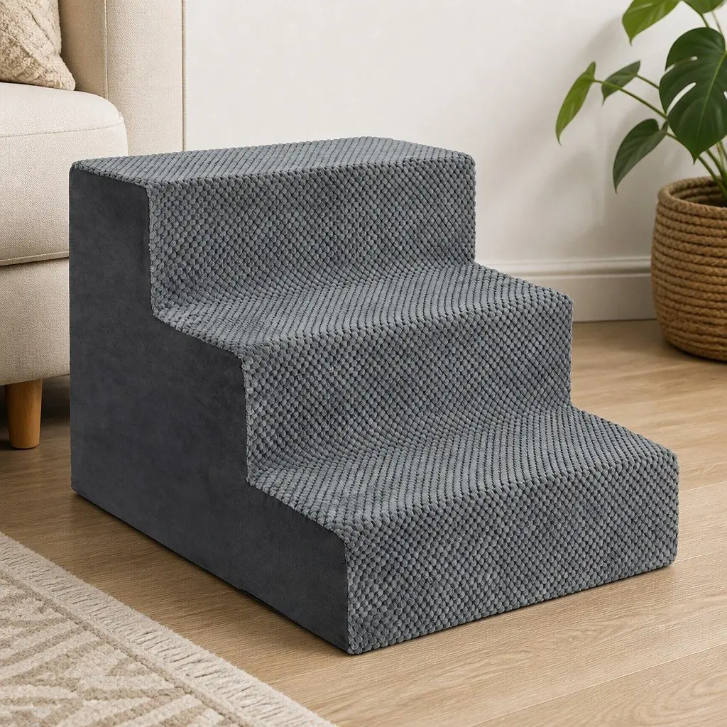 Pet Stairs High Density Foam Non-Slip Portable Steps for Small Dogs Grey