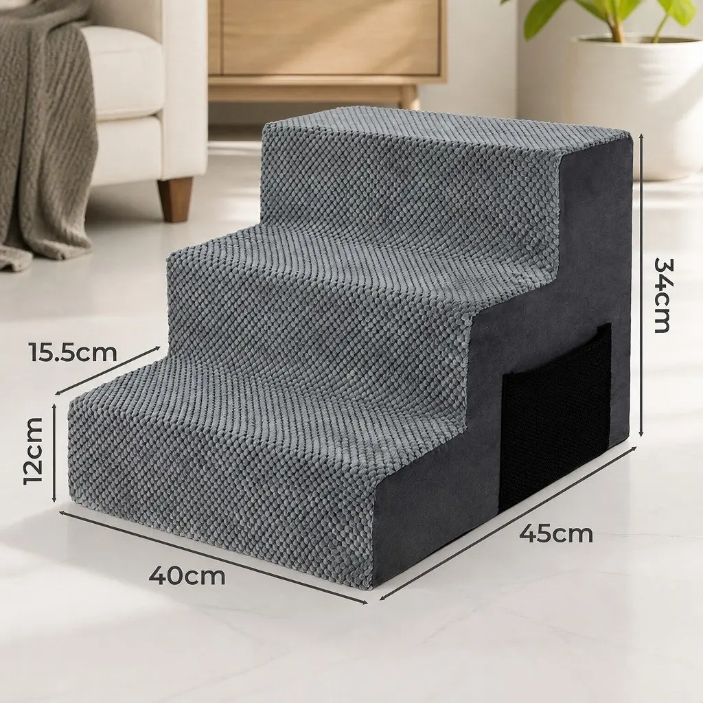 Pet Stairs High Density Foam Non-Slip Portable Steps for Small Dogs Grey