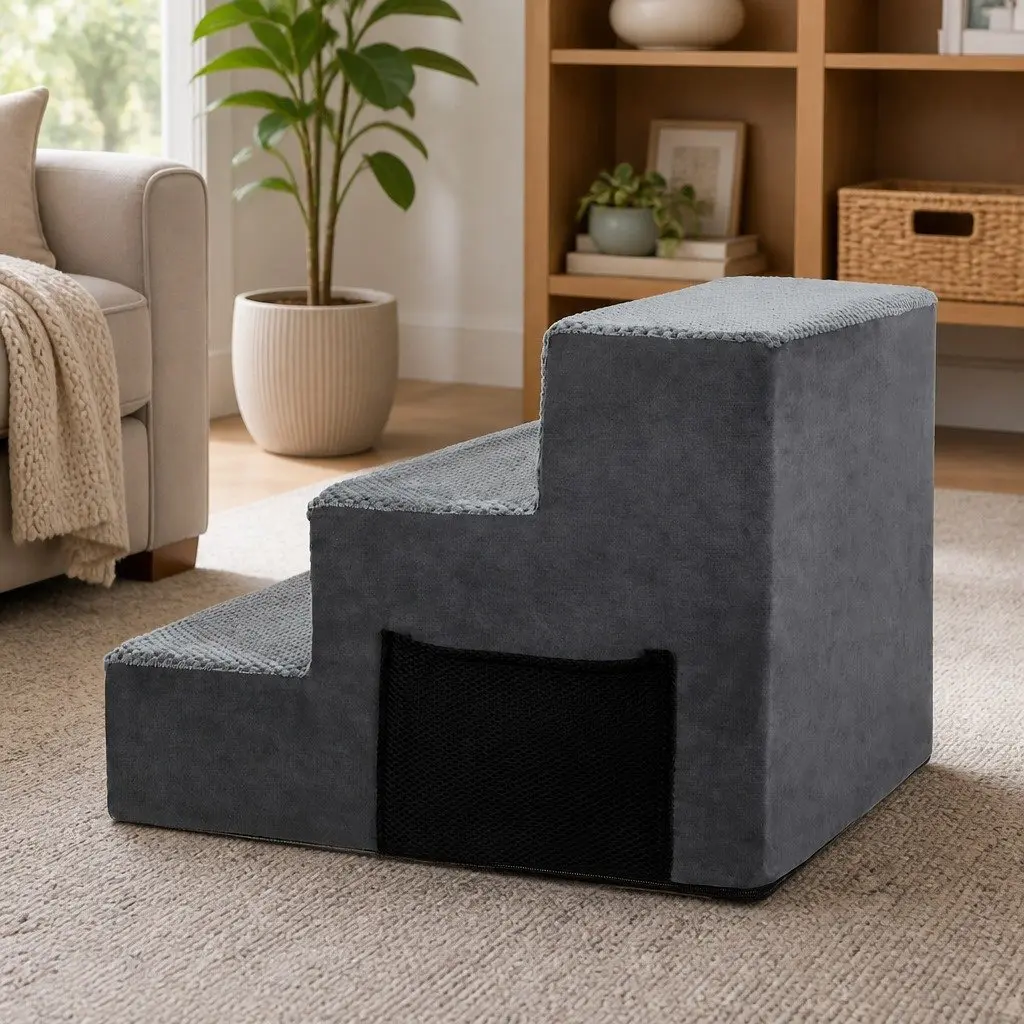 Pet Stairs High Density Foam Non-Slip Portable Steps for Small Dogs Grey