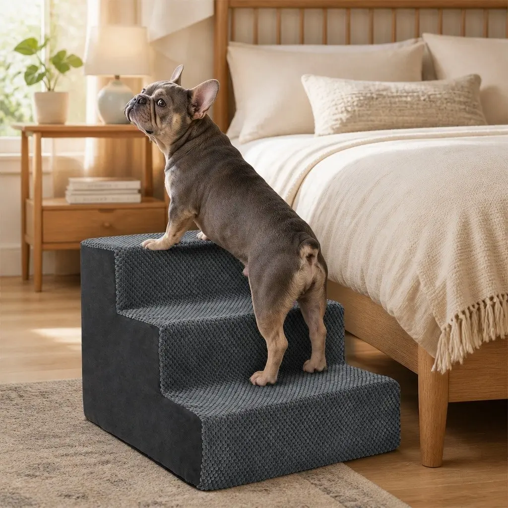 Pet Stairs High Density Foam Non-Slip Portable Steps for Small Dogs Grey