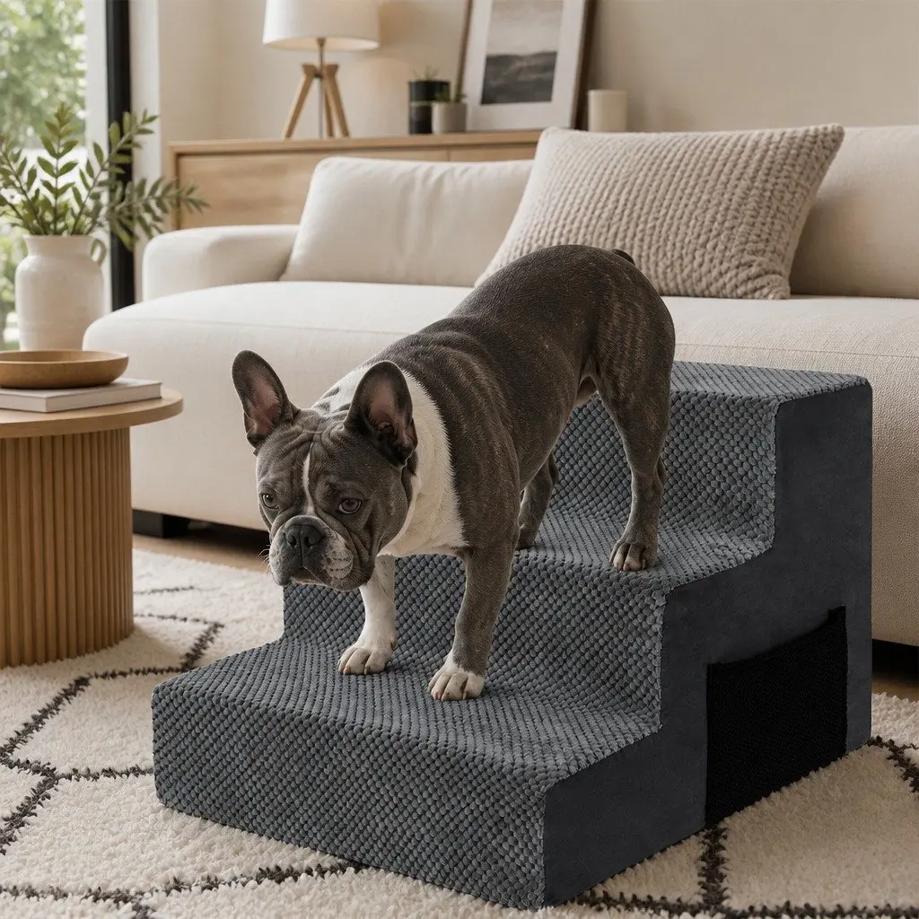 Pet Stairs High Density Foam Non-Slip Portable Steps for Small Dogs Grey