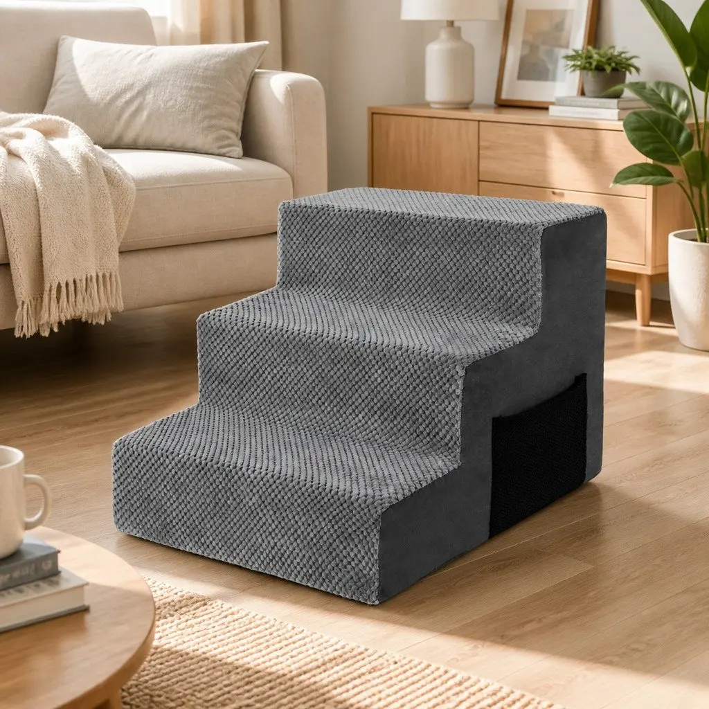Pet Stairs High Density Foam Non-Slip Portable Steps for Small Dogs Grey