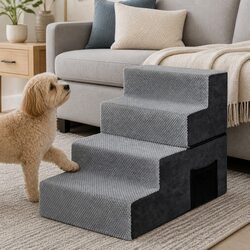 4 Step Pet Stairs Dog Ramp High Density Foam Non-Slip Portable Washable Cover