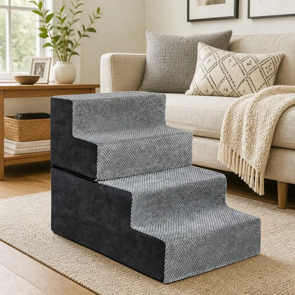 Pet Stairs High Density Foam Non-Slip Grey Portable Washable Cover 4 Step