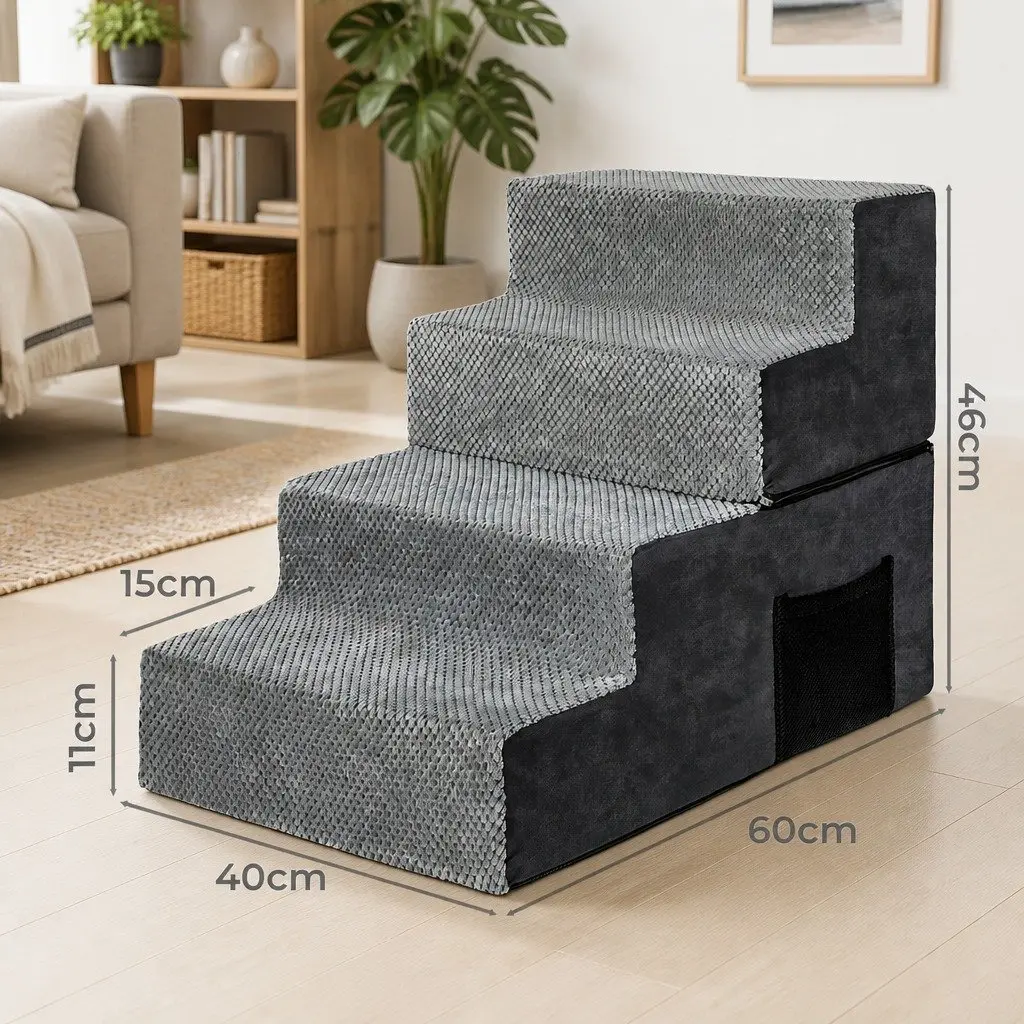 Pet Stairs High Density Foam Non-Slip Grey Portable Washable Cover 4 Step