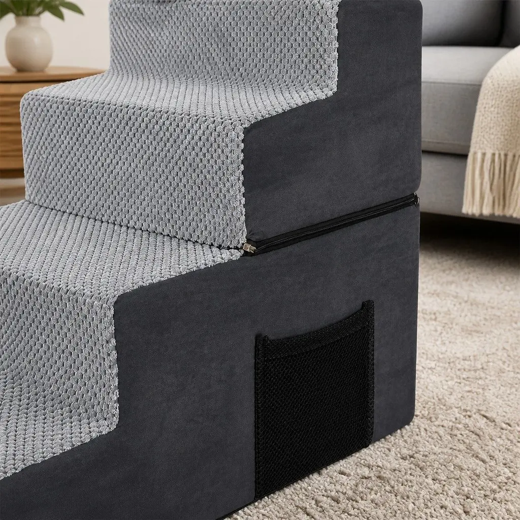 Pet Stairs High Density Foam Non-Slip Grey Portable Washable Cover 4 Step