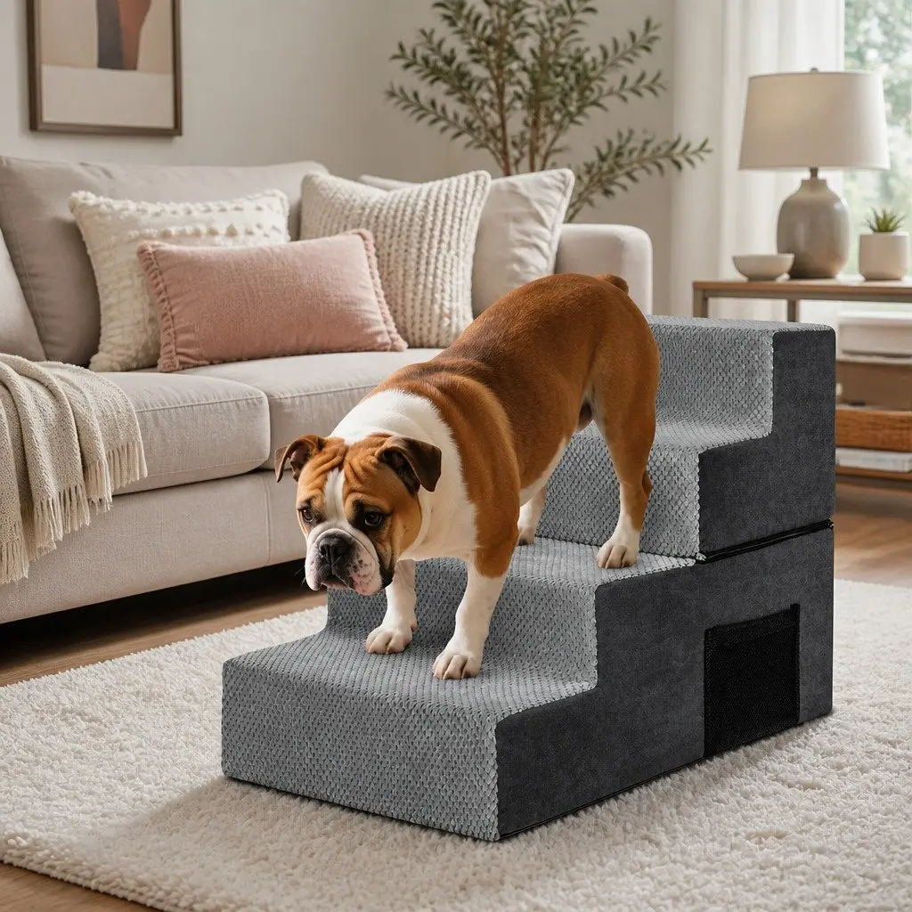 Pet Stairs High Density Foam Non-Slip Grey Portable Washable Cover 4 Step