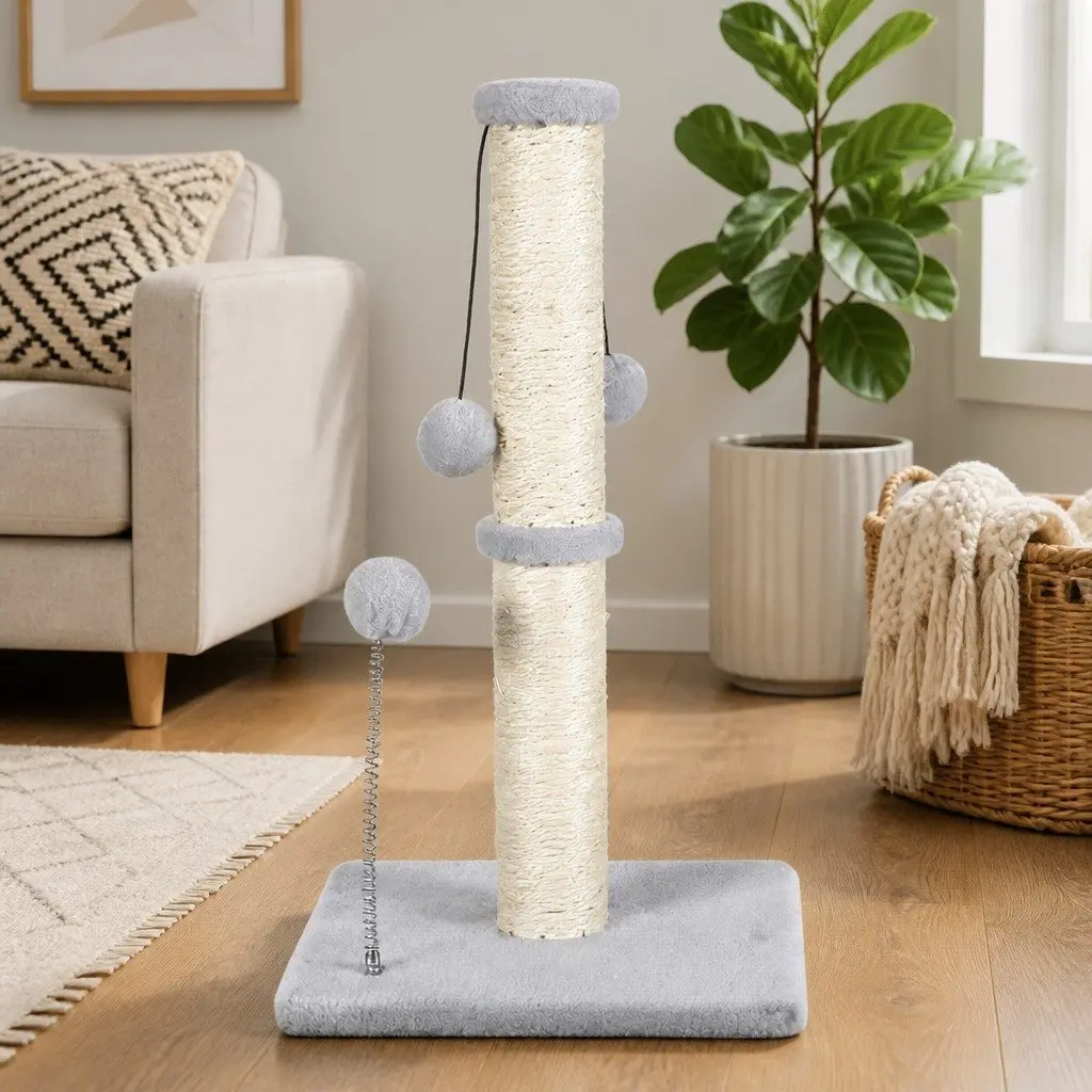 Cat Scratching Post Tower Natural Sisal Rope Plush Balls Interactive Play