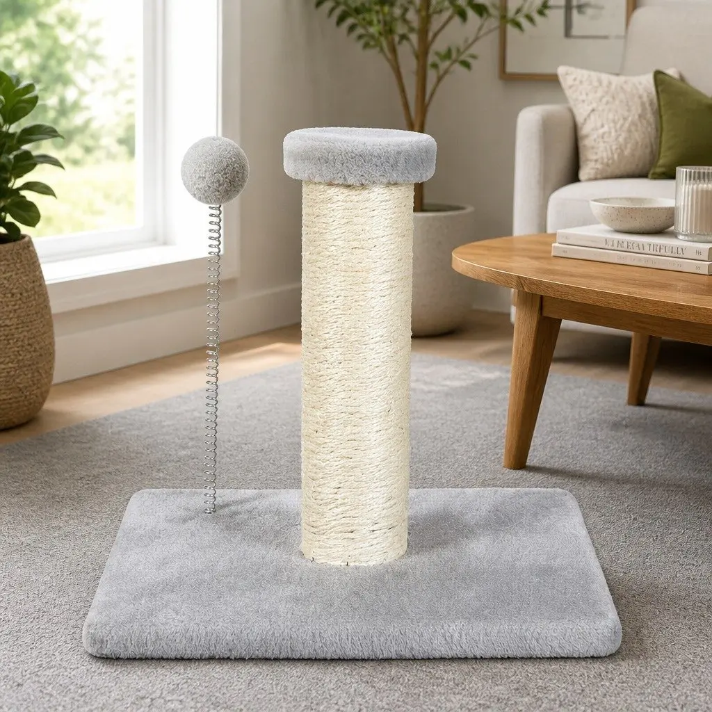 Cat Scratching Post Tower Natural Sisal Rope Plush Balls Interactive Play