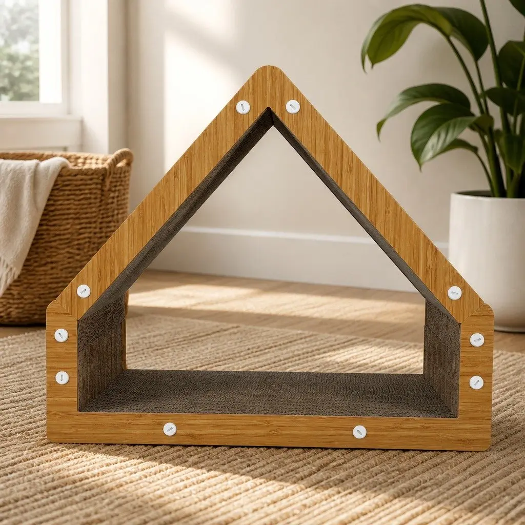 Cat Scratcher Board House-Style Cardboard Lounger with Hideaway Tunnel Brown