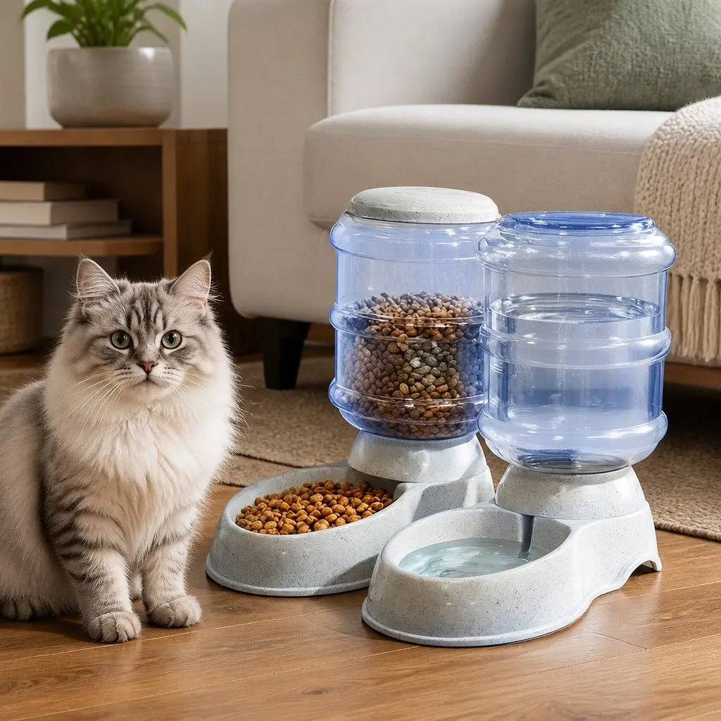 Automatic Pet Feeder Water Dispenser Set 3.5L Gravity System Cats Small Dogs
