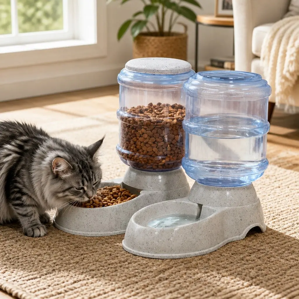 Automatic Pet Feeder Water Dispenser Set 3.5L Gravity System Cats Small Dogs