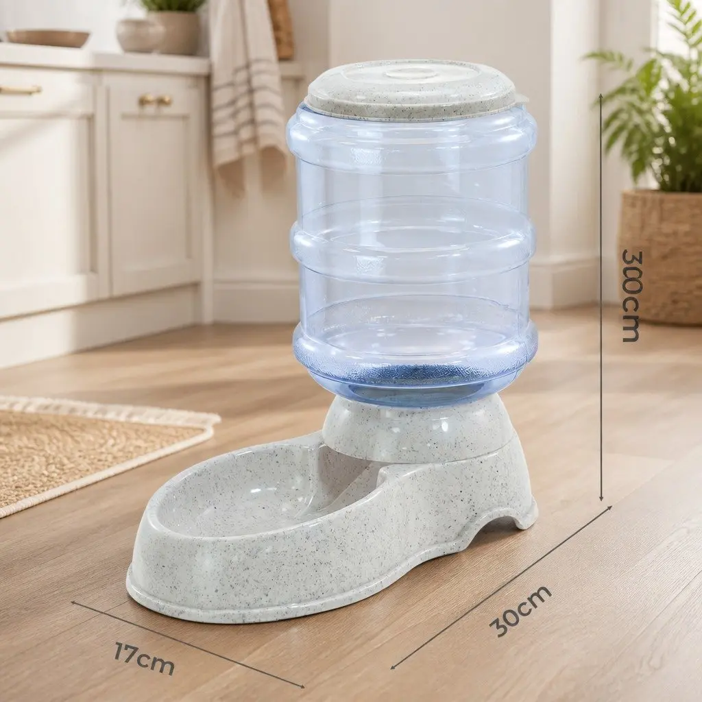 Automatic Pet Feeder Water Dispenser 3.5L Gravity System Grey for Cats Small Dogs