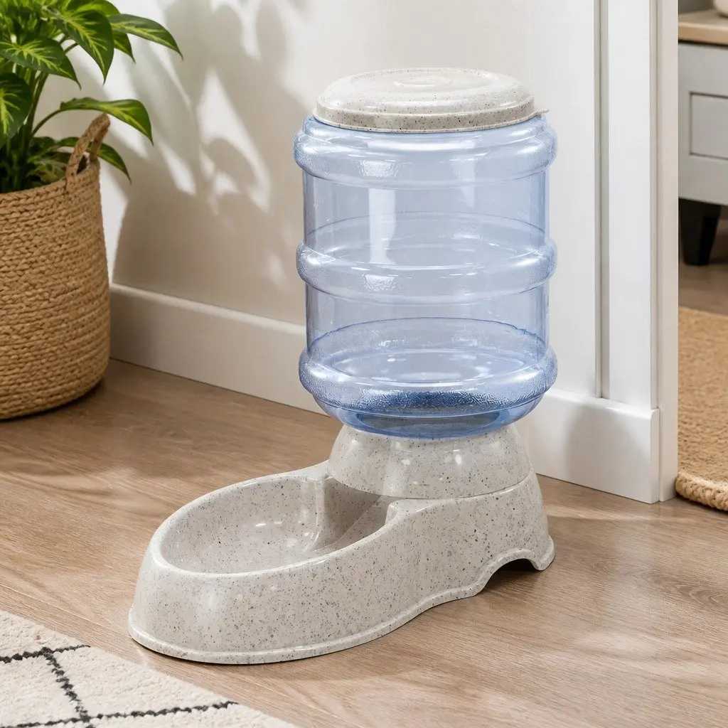 Automatic Pet Feeder Water Dispenser 3.5L Gravity System Grey for Cats Small Dogs