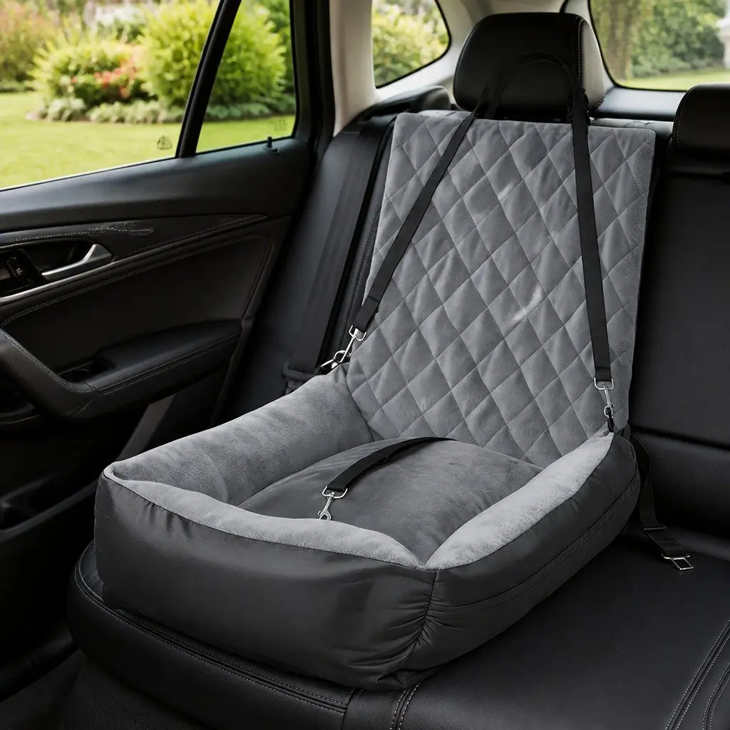 Pet Car Seat Dog Booster Seat Travel Safety Carrier Grey Plush Interior