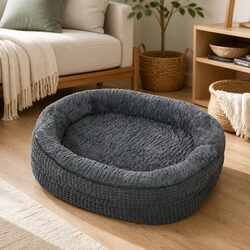 Orthopedic Plush Dog Bed Soft Washable Pet Cushion Grey Cosy Bolstered Small