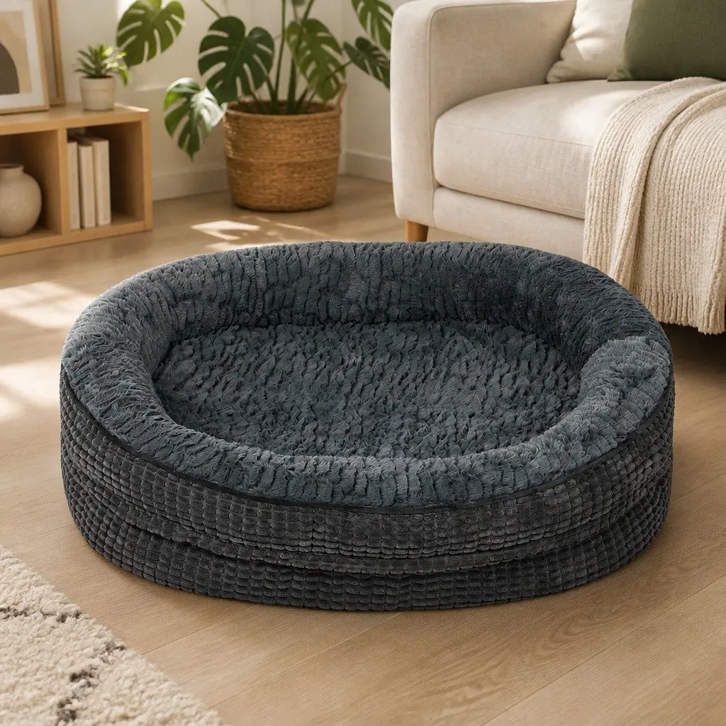 Orthopedic Plush Dog Bed Soft Washable Pet Cushion XL Grey Cosy Bolstered