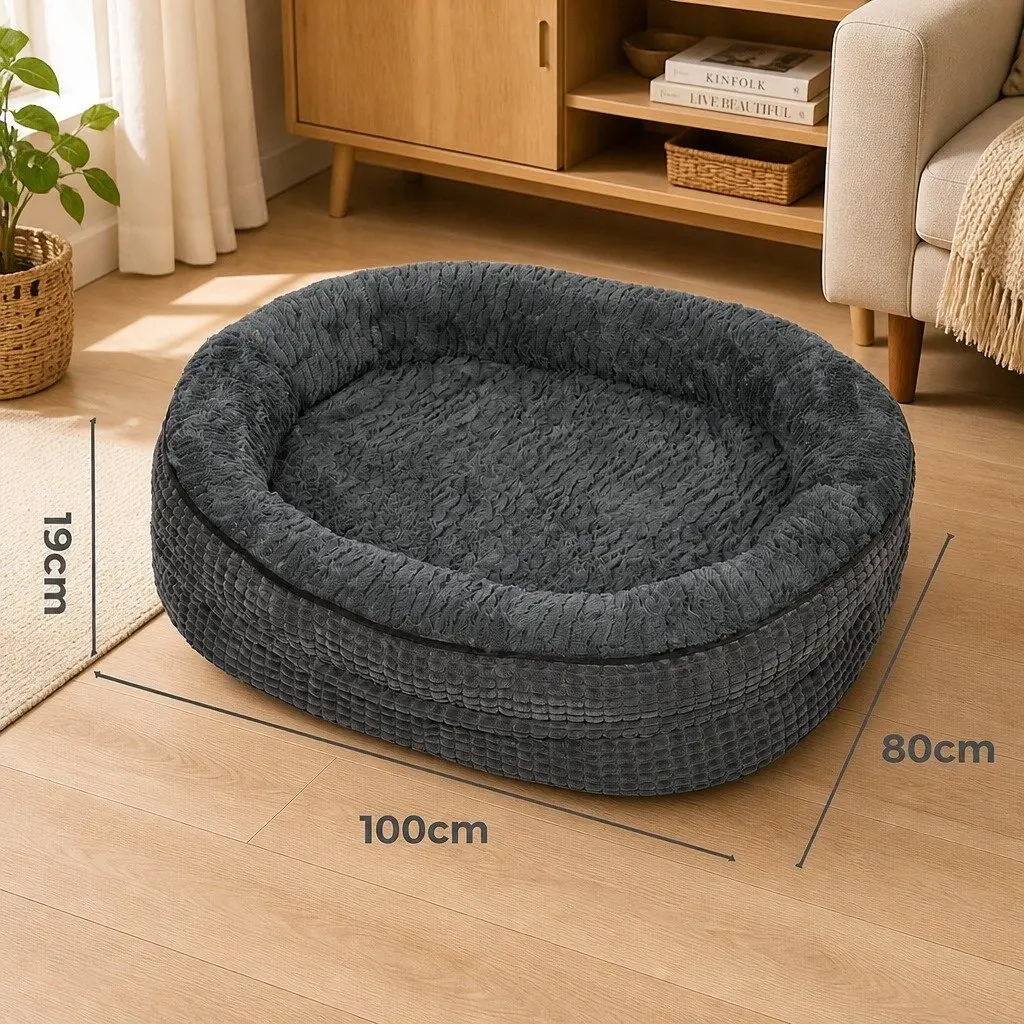 Orthopedic Plush Dog Bed Soft Washable Pet Cushion XL Grey Cosy Bolstered