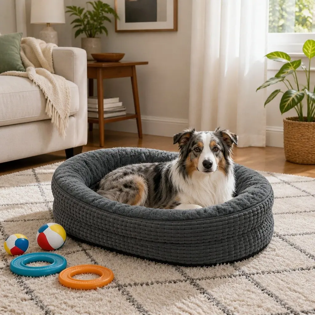 Orthopedic Plush Dog Bed Soft Washable Pet Cushion XL Grey Cosy Bolstered