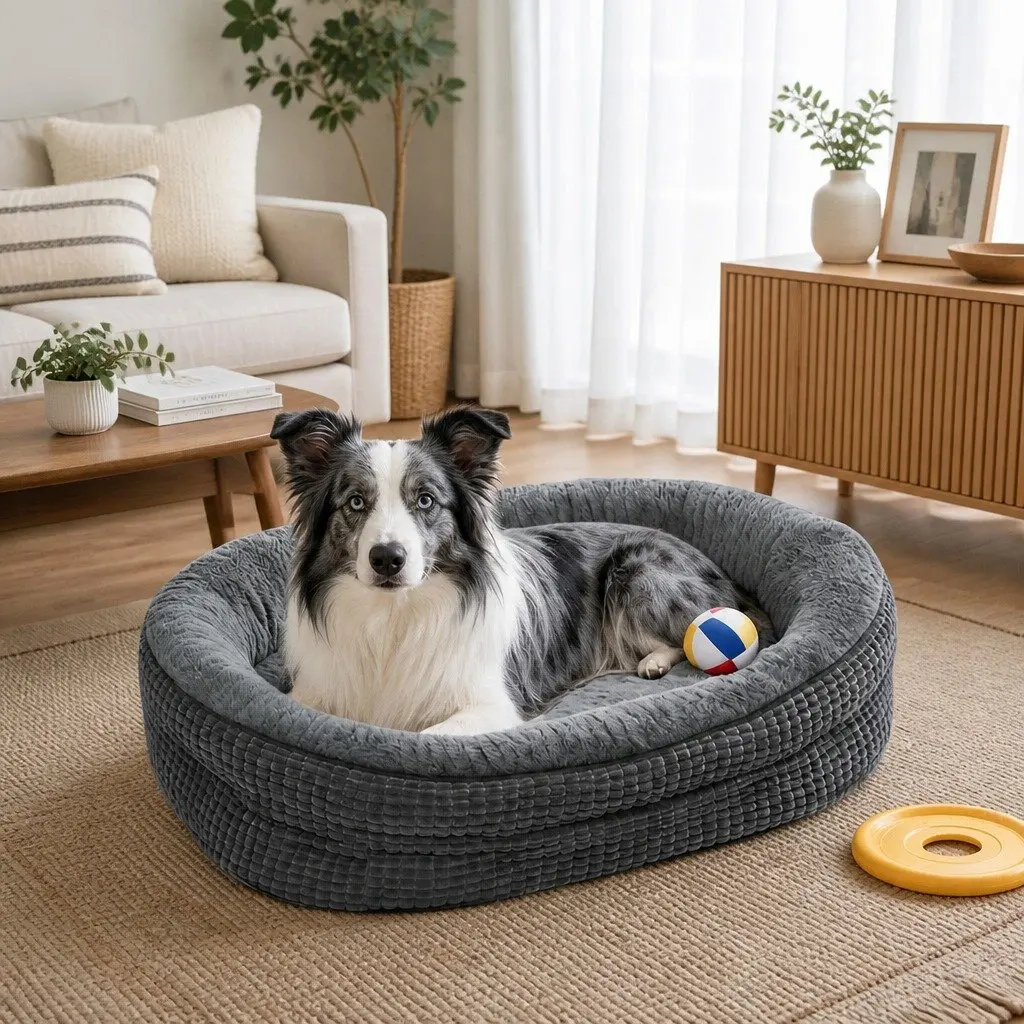 Orthopedic Plush Dog Bed Soft Washable Pet Cushion XL Grey Cosy Bolstered