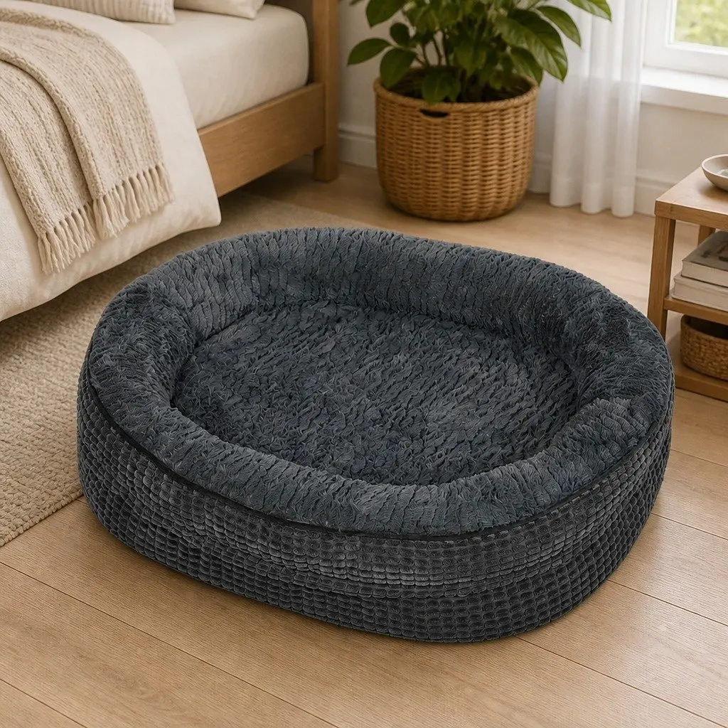 Orthopedic Plush Dog Bed Soft Washable Pet Cushion XL Grey Cosy Bolstered