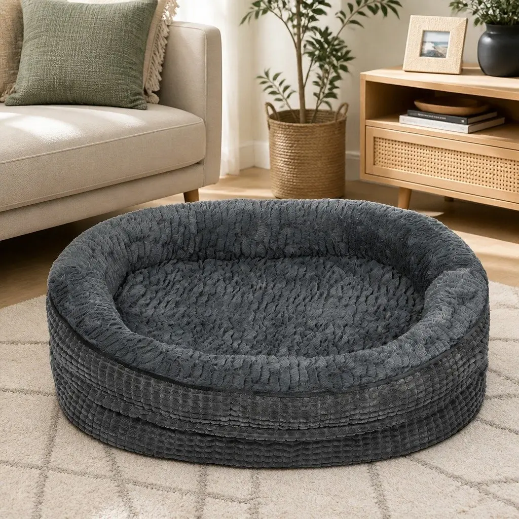 Orthopedic Plush Dog Bed XXL Soft Washable Pet Cushion Grey Bolstered Cosy