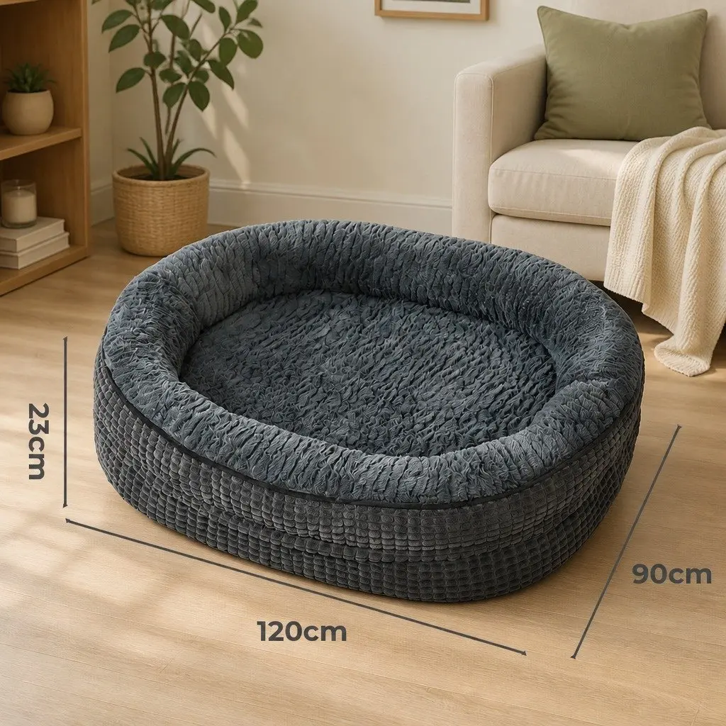 Orthopedic Plush Dog Bed XXL Soft Washable Pet Cushion Grey Bolstered Cosy