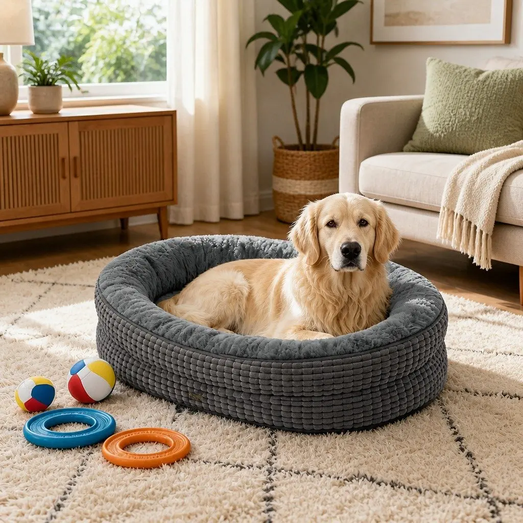 Orthopedic Plush Dog Bed XXL Soft Washable Pet Cushion Grey Bolstered Cosy