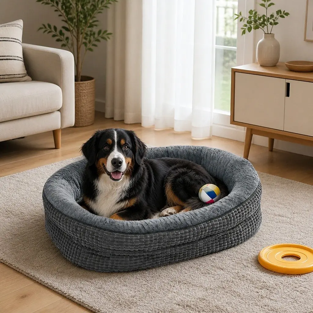 Orthopedic Plush Dog Bed XXL Soft Washable Pet Cushion Grey Bolstered Cosy