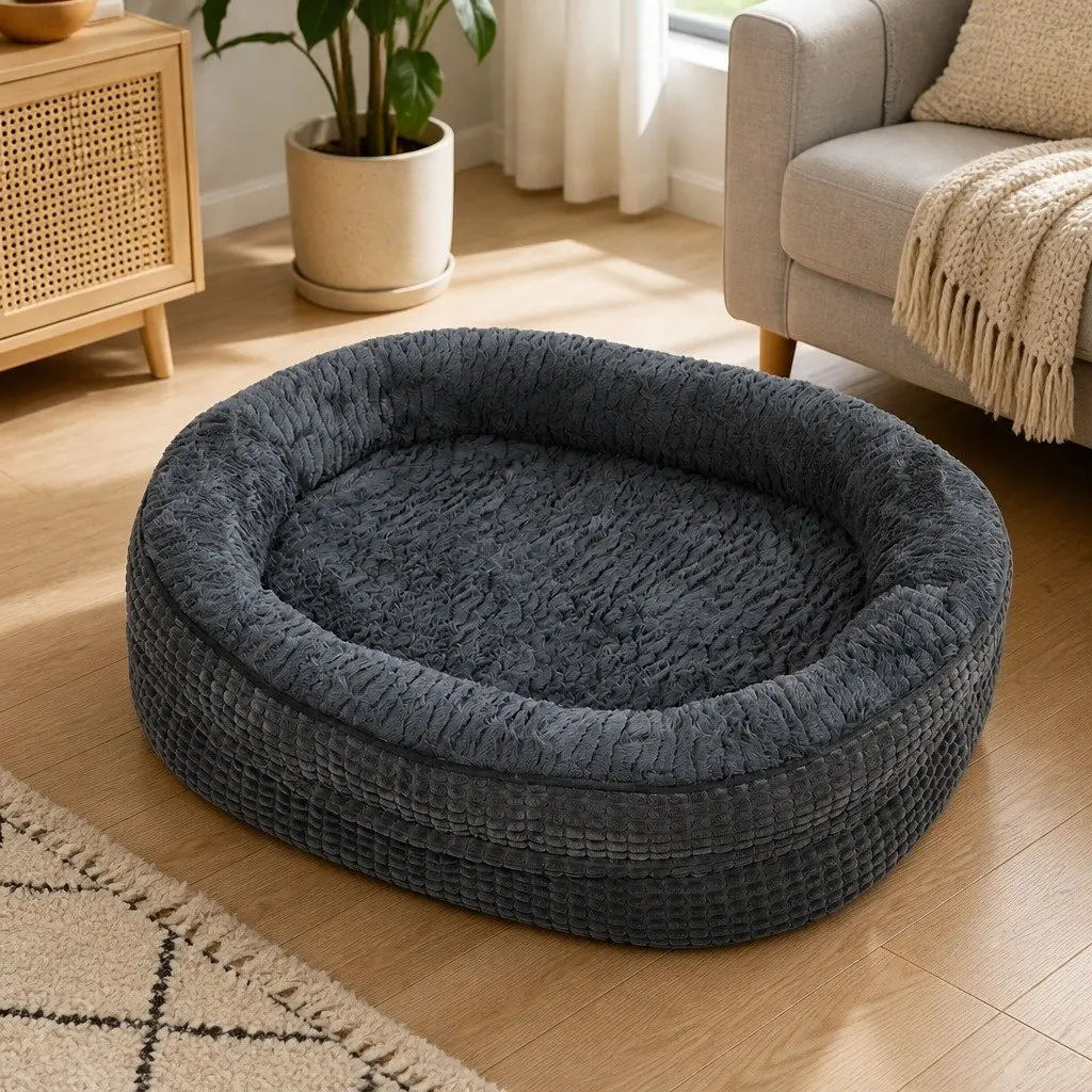 Orthopedic Plush Dog Bed XXL Soft Washable Pet Cushion Grey Bolstered Cosy
