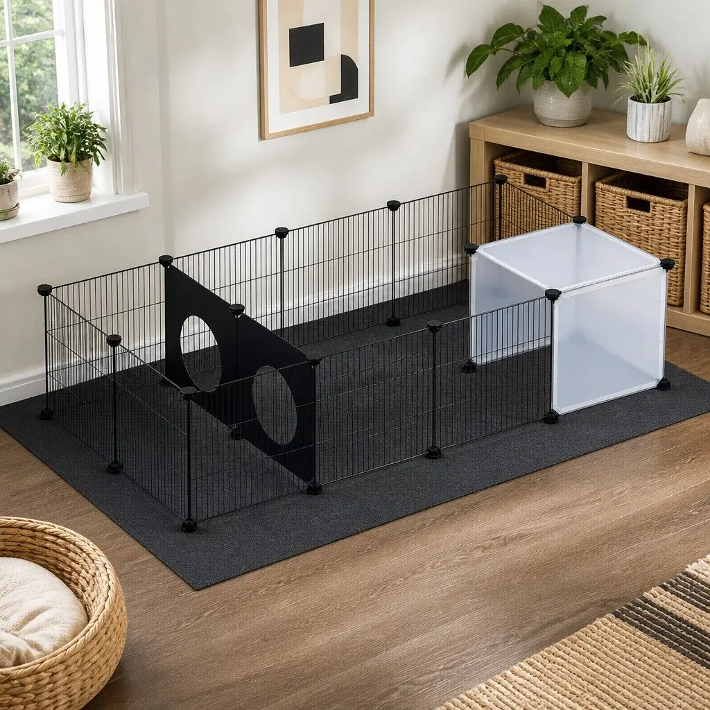 Pet Playpen DIY Modular Enclosure 16 Panels Black and Transparent for Small Pets