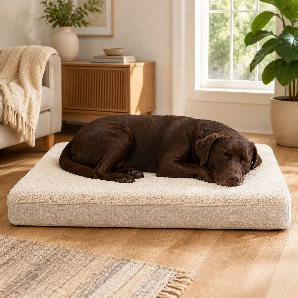 Dog Bed Soft Cushion Removable Washable Cover Non-Slip Indoor 120x90cm Beige