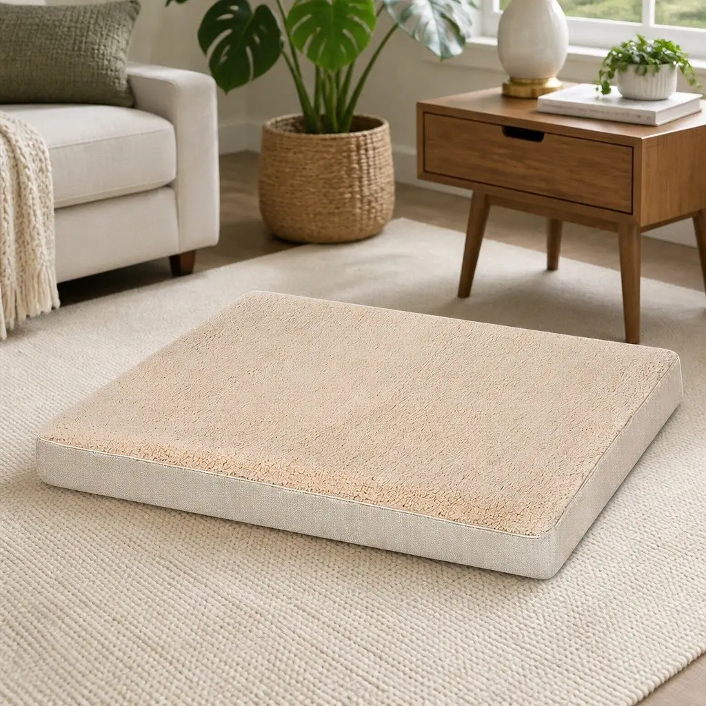 Dog Bed Soft Cushion Removable Washable Cover Non-Slip Indoor 130x100x15cm Beige