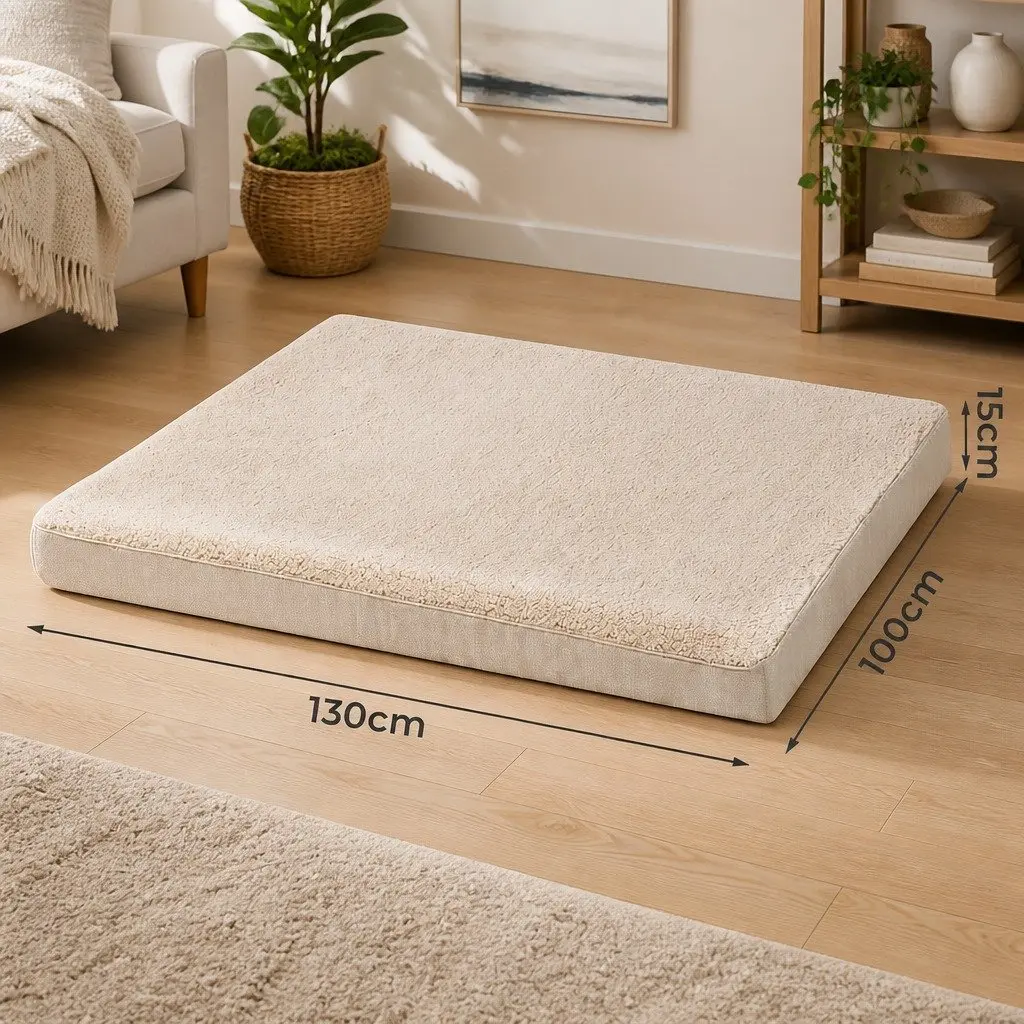 Dog Bed Soft Cushion Removable Washable Cover Non-Slip Indoor 130x100x15cm Beige