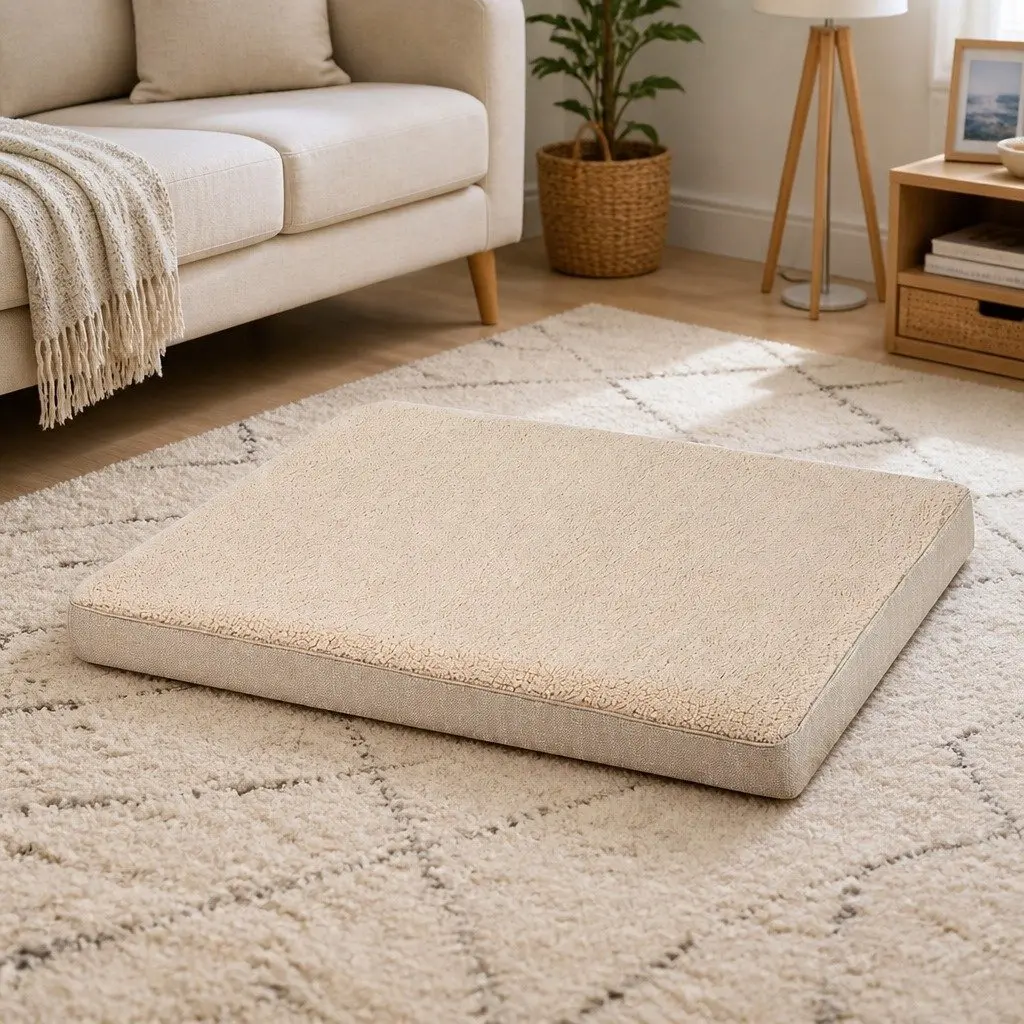 Dog Bed Soft Cushion Removable Washable Cover Non-Slip Indoor 130x100x15cm Beige