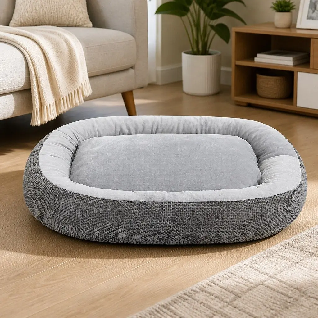 Orthopedic Pet Bed Plush Washable Non Slip Indoor Mat Grey 90cm L x 60cm W x 19cm H