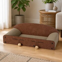 Cat Scratching Board Corrugated Cardboard Lounge with Interactive Ball Toys