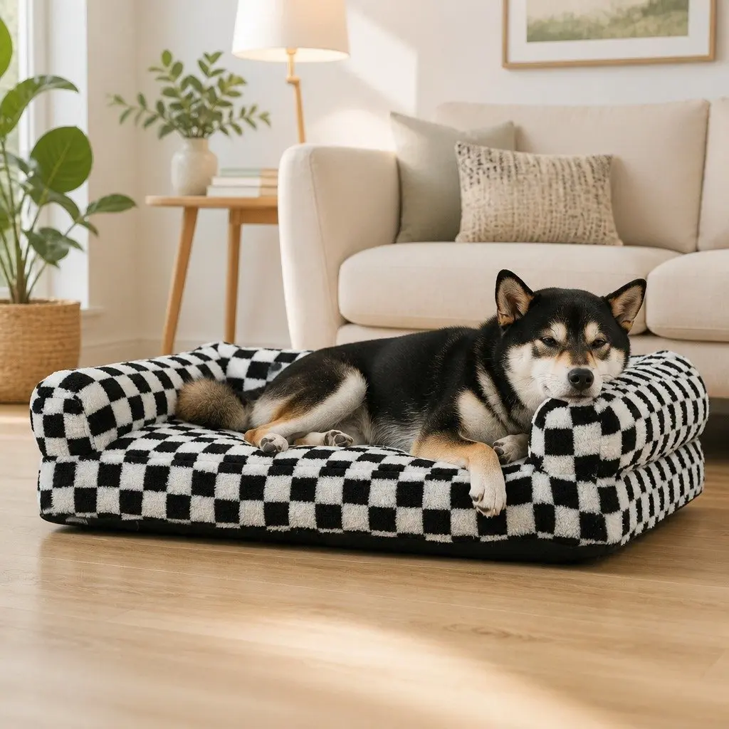 Orthopedic Dog Bed Memory Foam Supportive Mattress Washable Cover Black and White