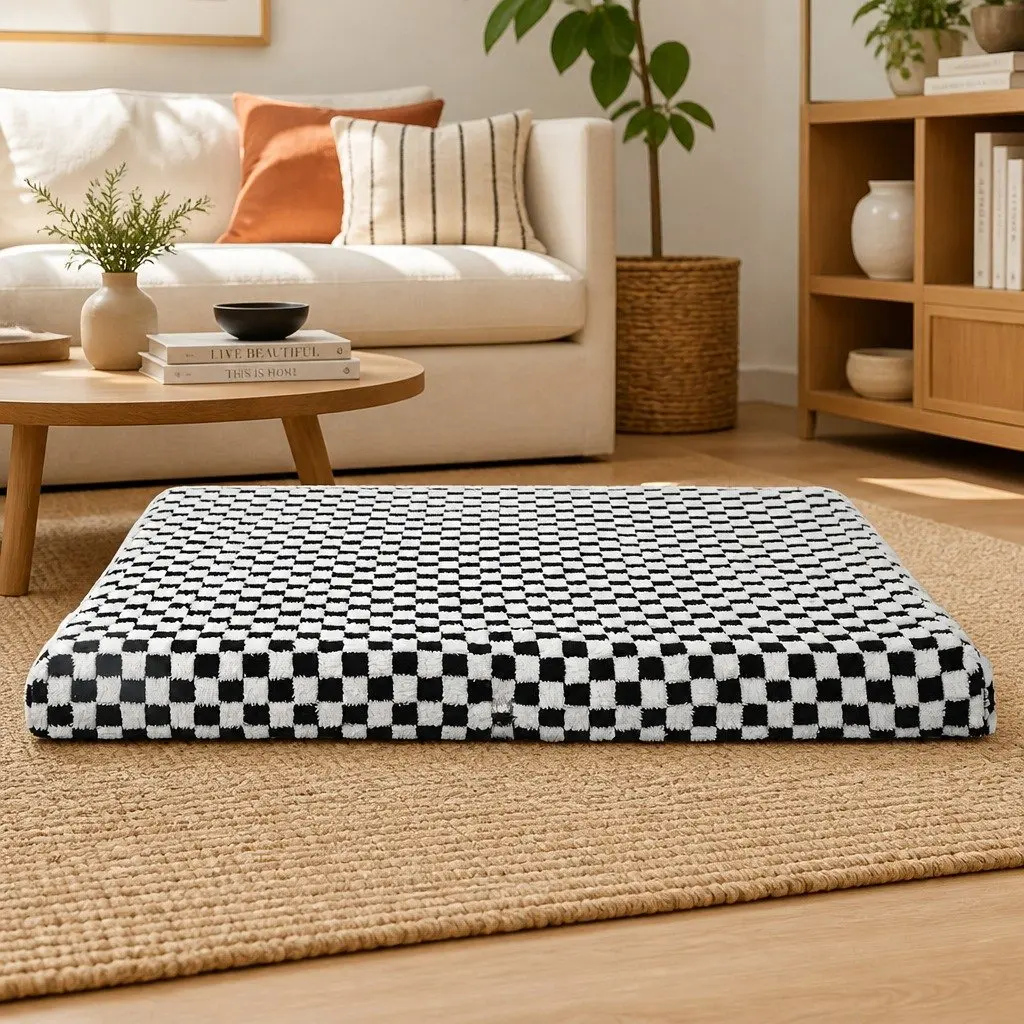 Orthopedic Dog Bed Memory Foam Waterproof Sherpa Washable 120cm x 90cm Black and White