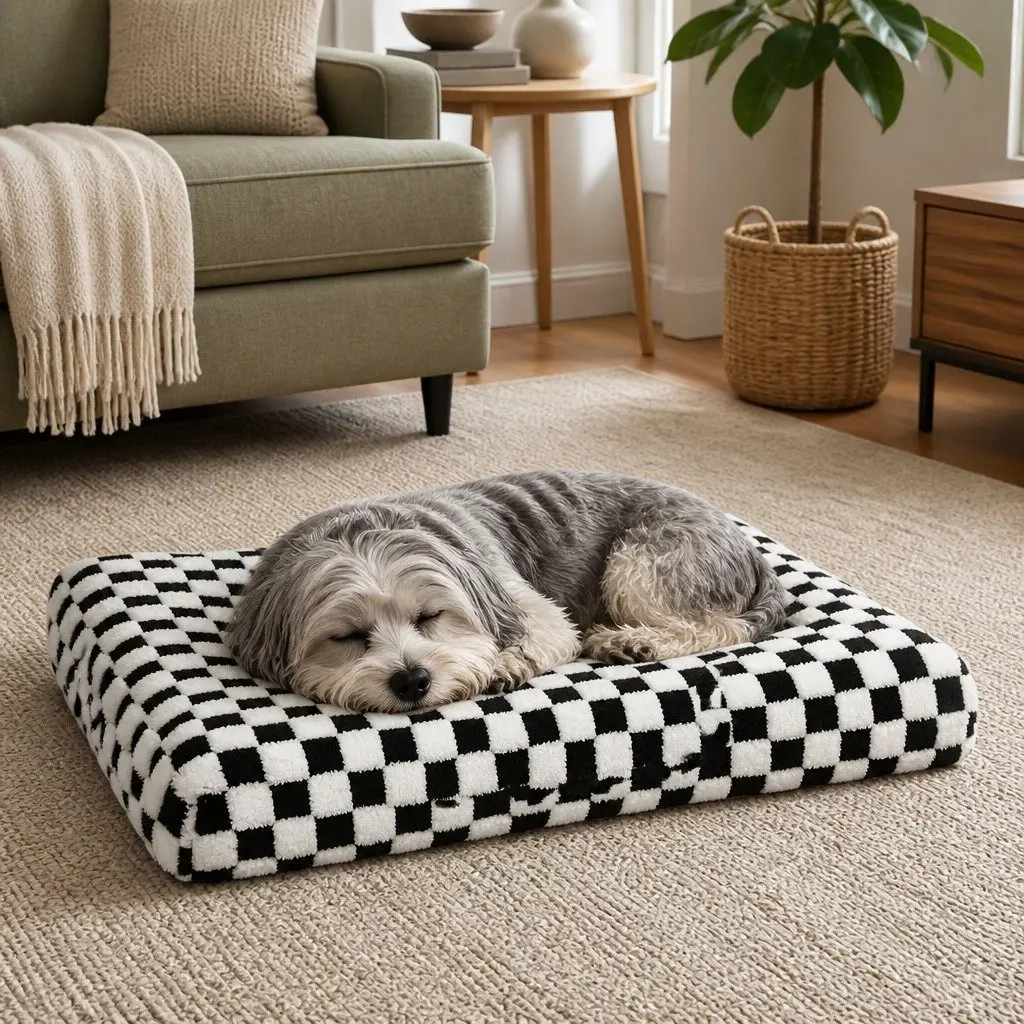 Orthopedic Dog Bed Memory Foam Waterproof Sherpa Washable 120cm x 90cm Black and White
