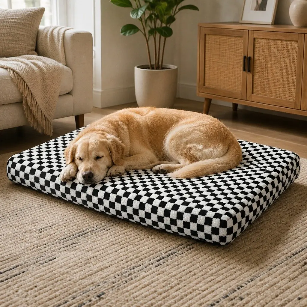 Orthopedic Dog Bed Memory Foam Waterproof Sherpa Washable 120cm x 90cm Black and White
