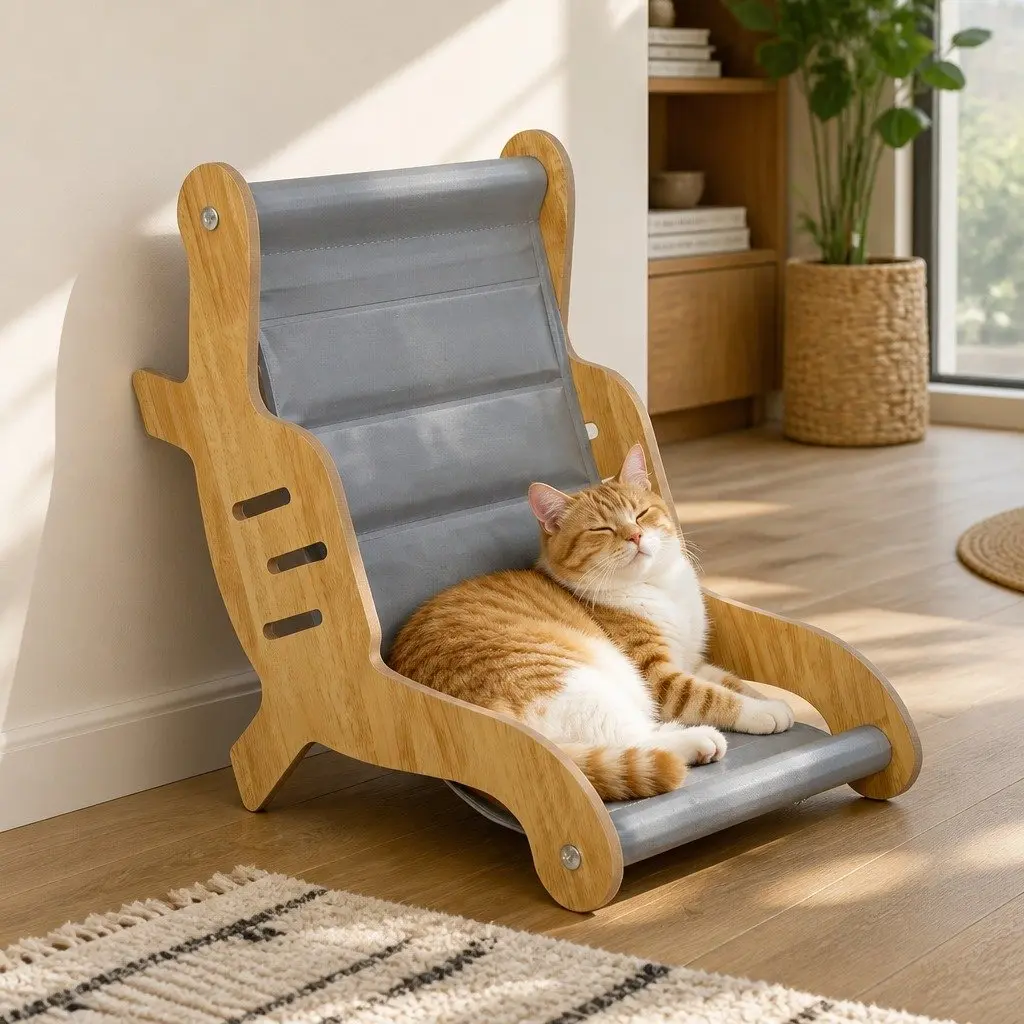 Cat Cooling Bed Gel Sofa Lounger L-Shaped Indoor Light Wood Grey