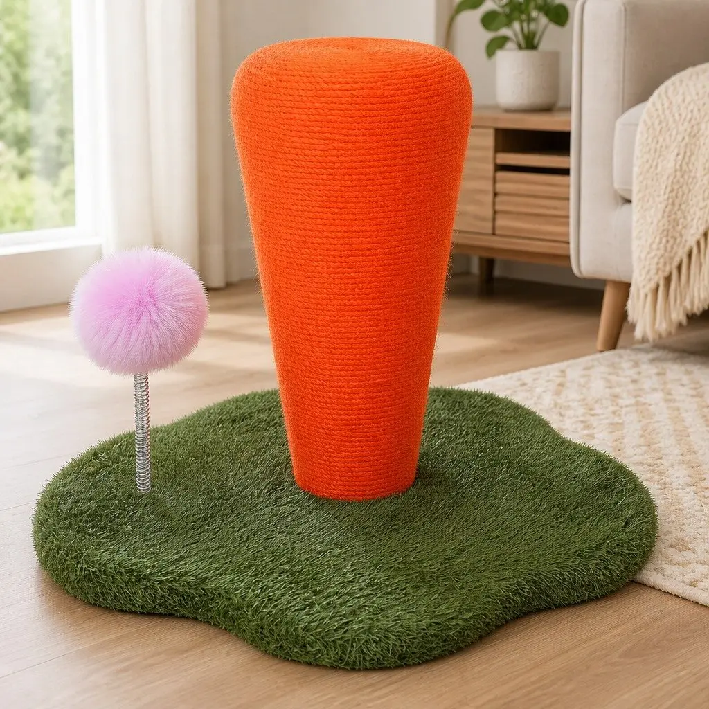 Cat Scratching Post Carrot Design Interactive Toy Sisal Rope Climbing Play Pole