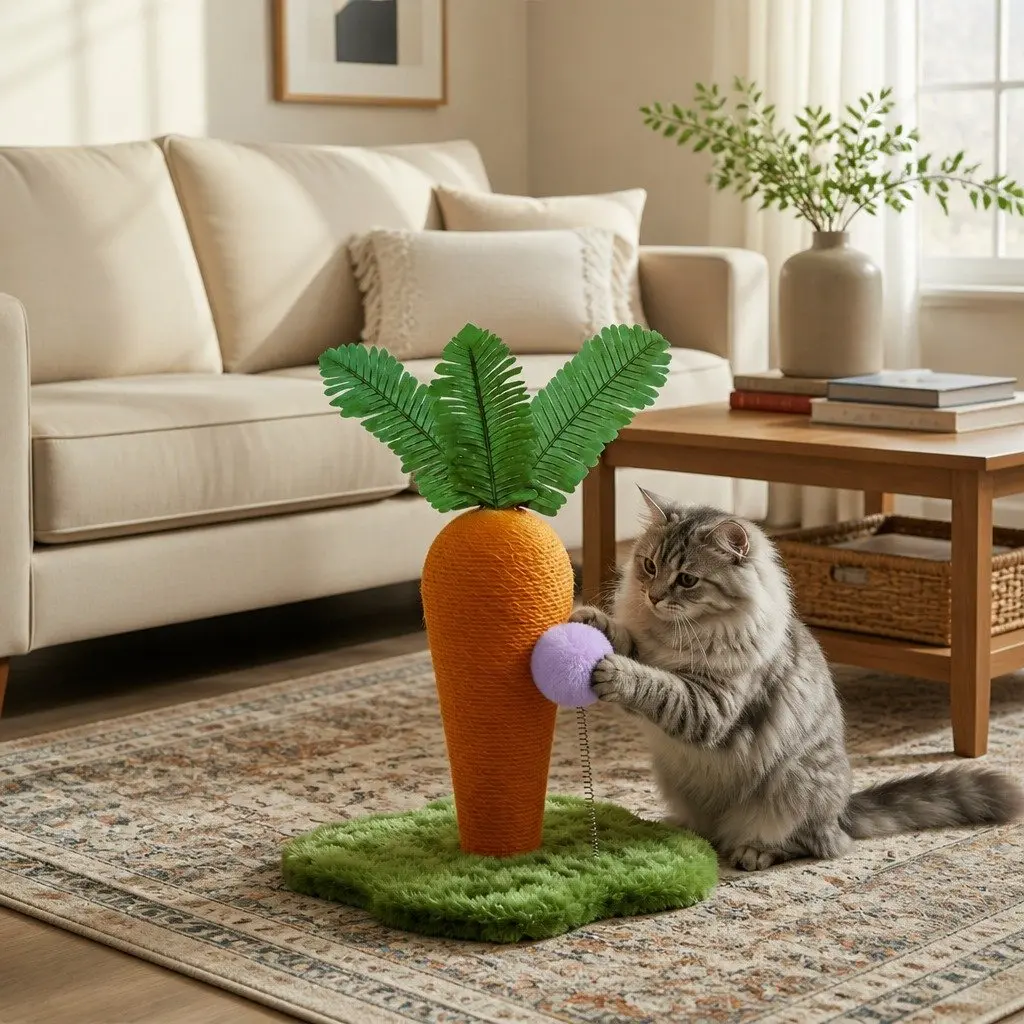 Cat Scratching Post Carrot Design Interactive Toy Sisal Rope Climbing Play Pole