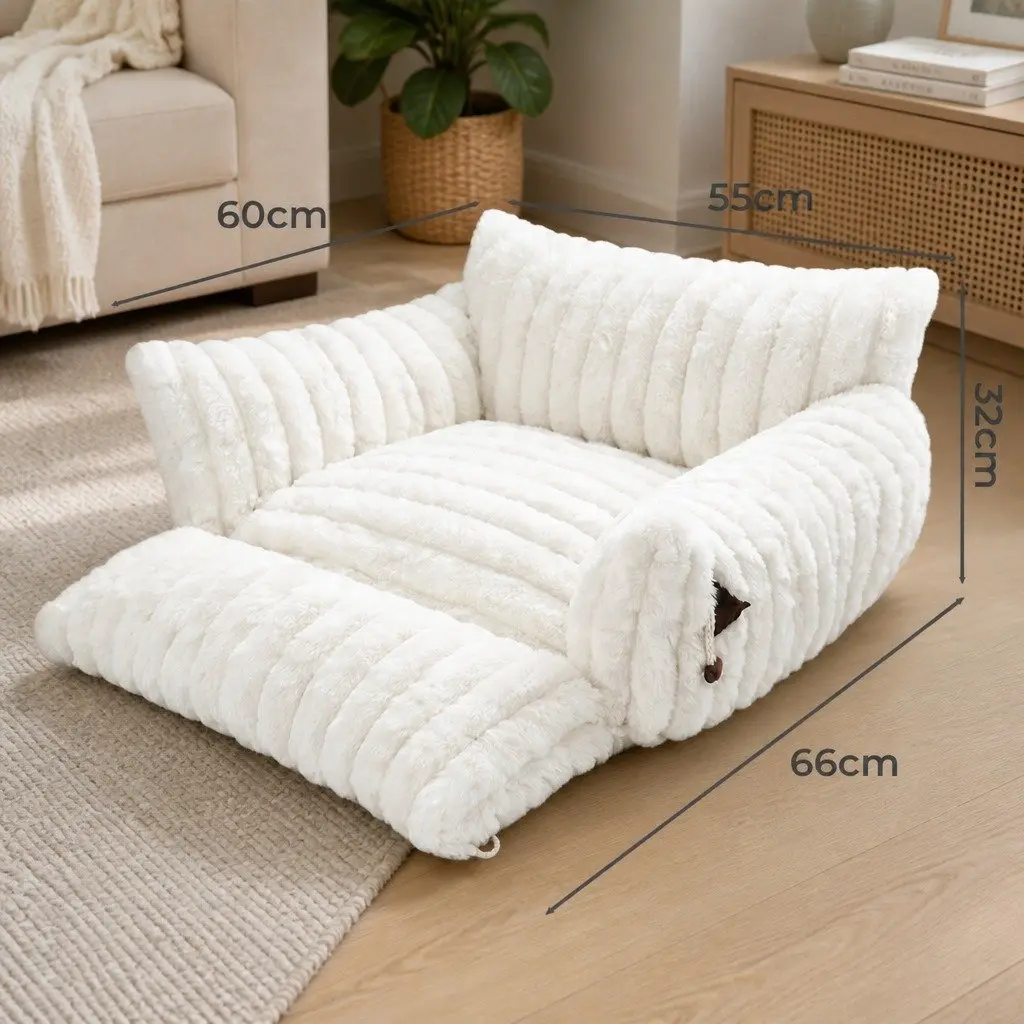 Cat Bed Sofa Couch Pet Lounge Expandable Snap Button Extended Plush Removable
