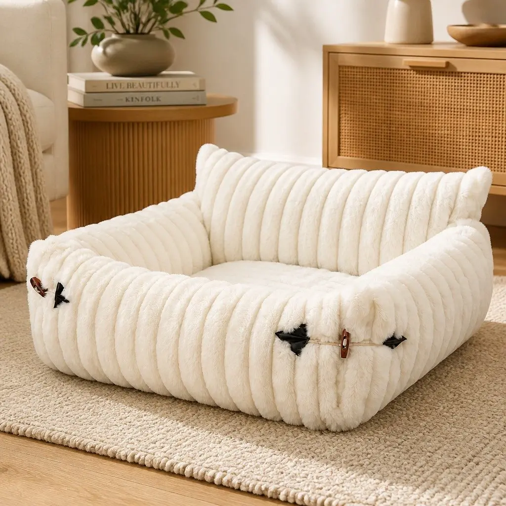 Cat Bed Sofa Couch Pet Lounge Expandable Snap Button Extended Plush Removable